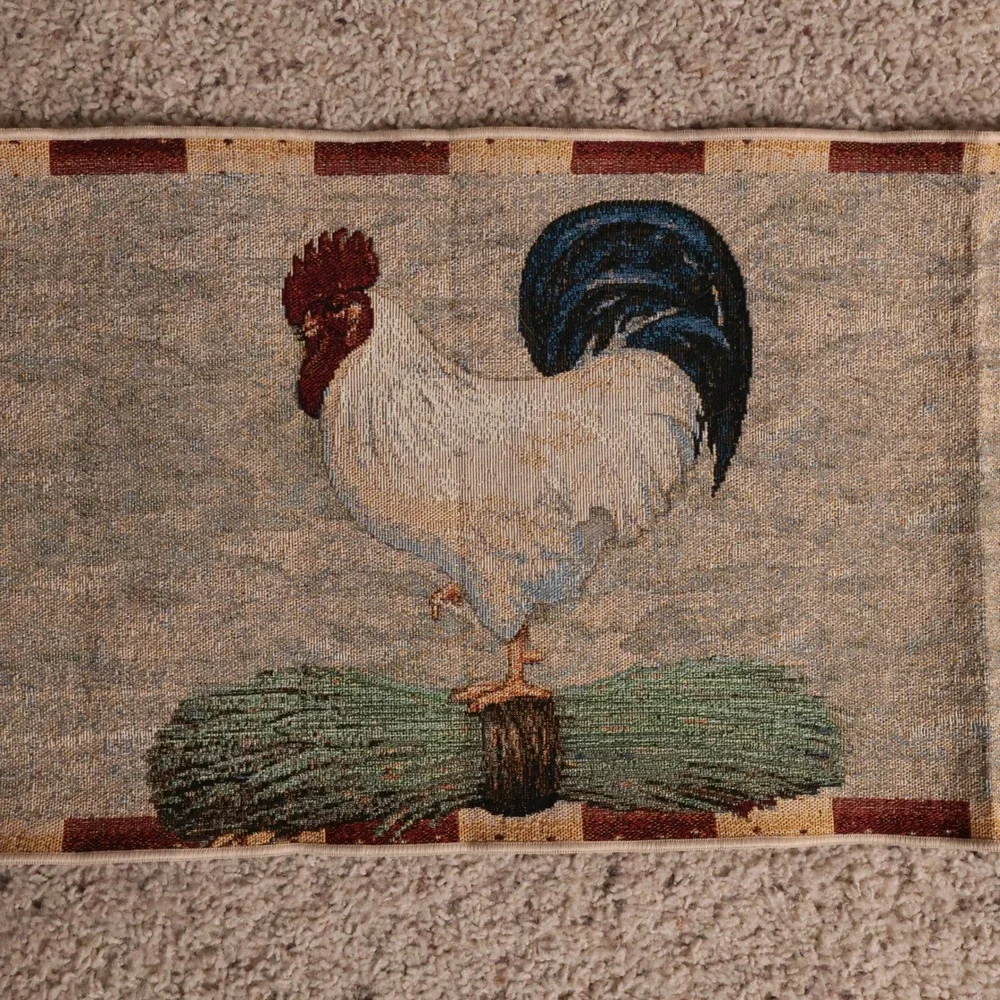 Vintage‎ Style Rooster Tapestry Table Runner Tasseled Farmhouse Decor 70 Inch